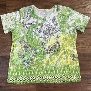 Y2K 90s Paisley Lime Yellow Studded Medium Tshirt Grunge Indie Sleaze Boho Retro